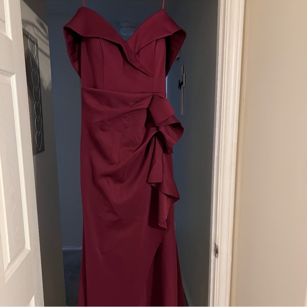 Xscape Strapless Burgundy Dress